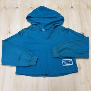 Vintage Bongo Hoodie Womens Med Blue Jersey Cropped Relaxed Long Sleeve Pullover